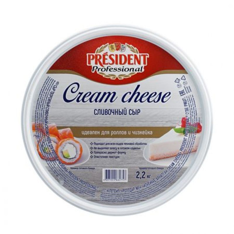 картинка Президент Сыр творожный для роллов и чизкейка 65% 2,2 кг 