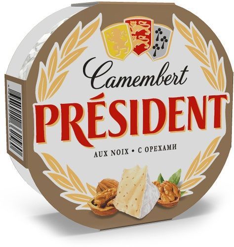 картинка Сыр мягкий с белой плесенью и орехами Камамбер Президент 45%, 125 гр. (Россия)