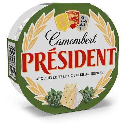 картинка Сыр мягкий с белой плесенью и зеленым перцем Камамбер Президент 45%, 125 гр. (Россия)